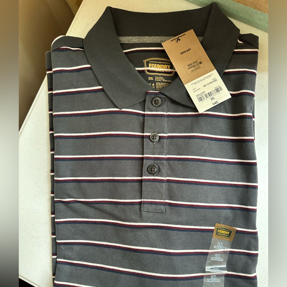 The Foundry Supply Co. Men's Charcoal and White Striped Polo